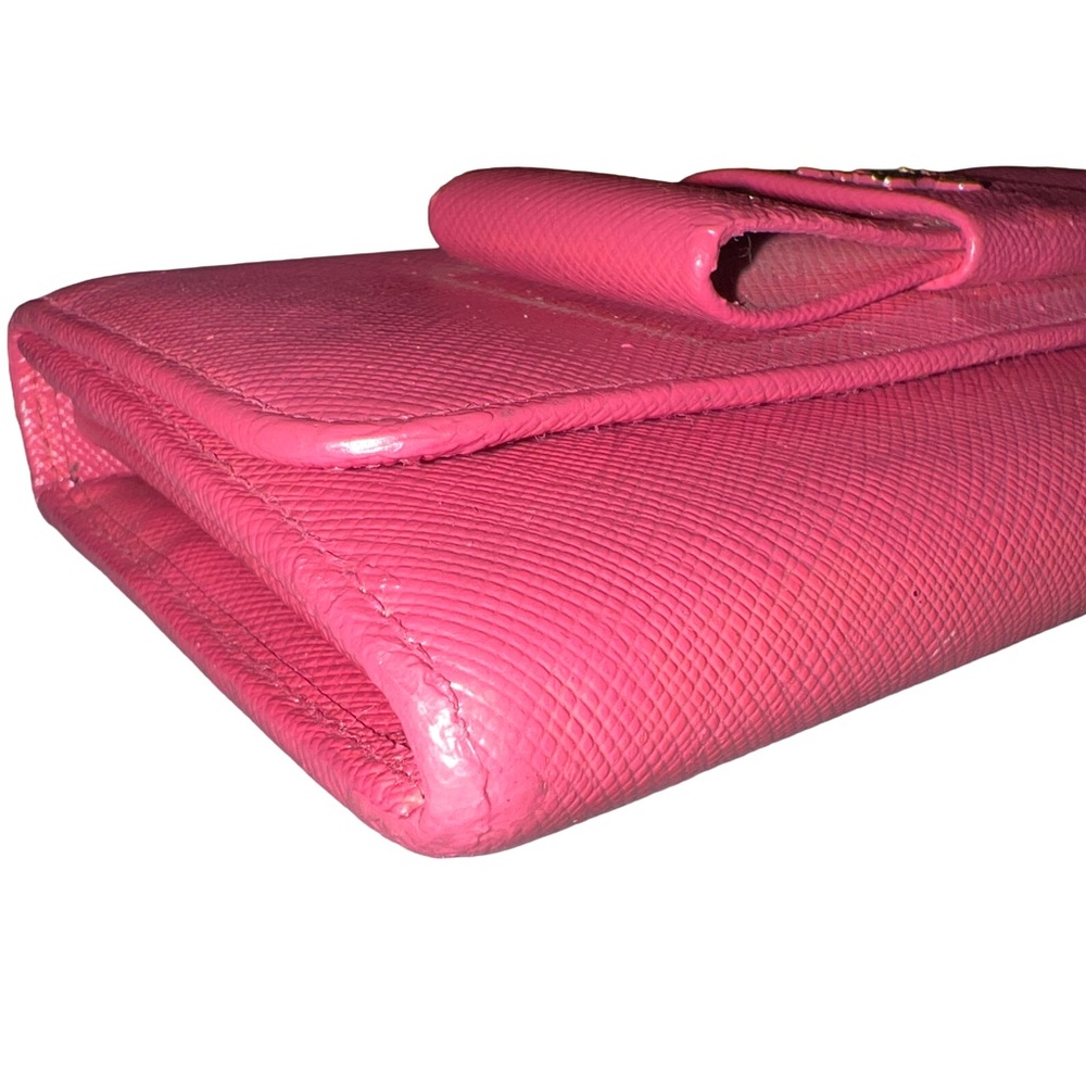 Prada Saffiano Lux Bow Flap Leather Wallet - Peonia Pink - Picture 13 of 16